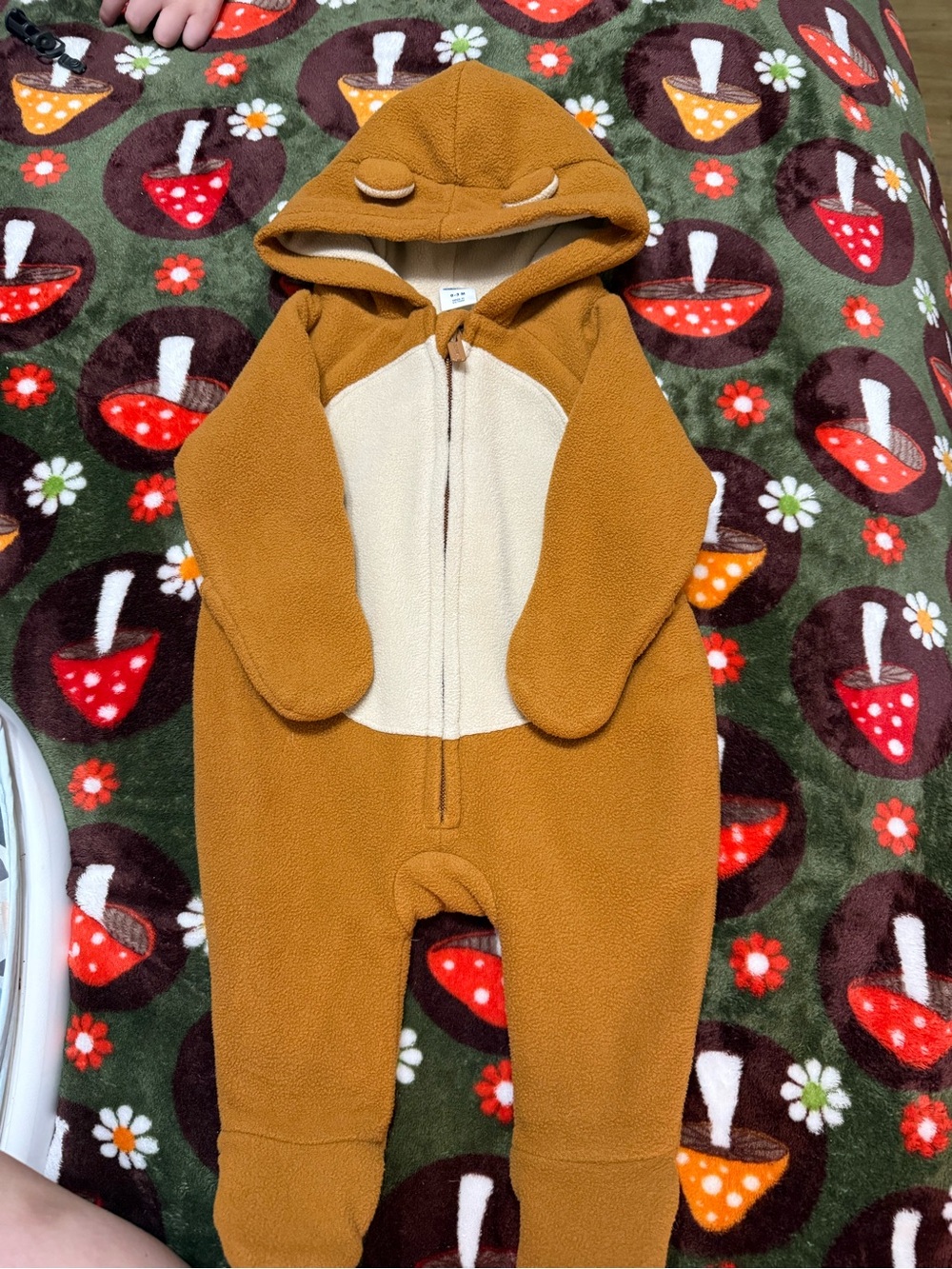 Old Navy Brown and Cream Bear Hooded Fleece One-Piece